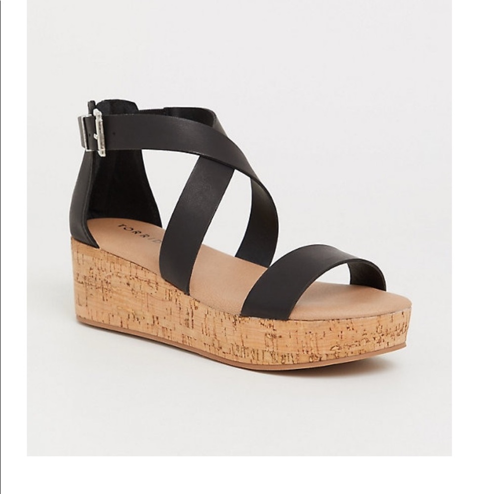 Size 9w Torrid black cork wedge sandals